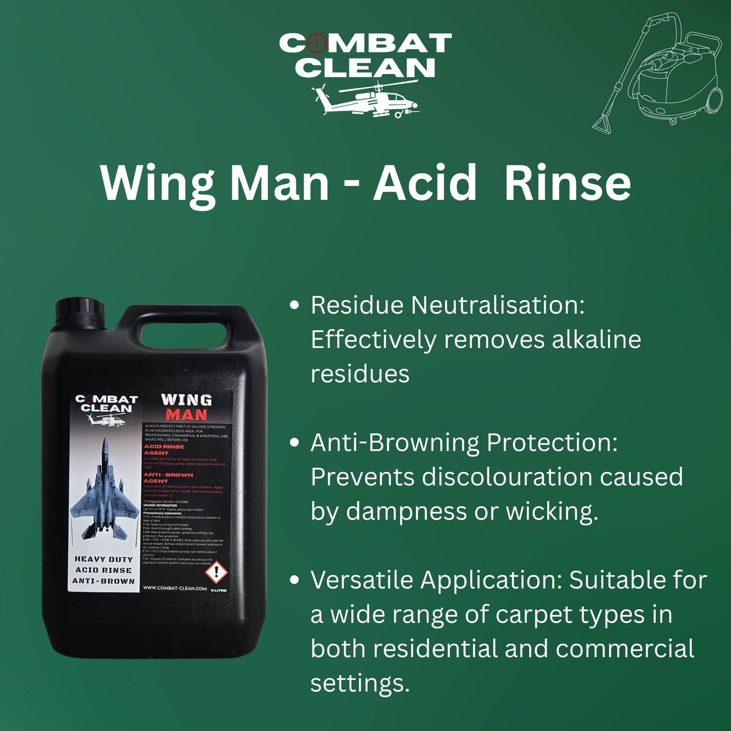 Image 1 Alt Text:
Carpet extraction machine rinsing carpet with acid rinse solution

Image 2 Alt Text:
Carpet browning before and after anti-browning treatment

Image 3 Alt Text:
Professional carpet cleaner applying fibre stabilising rinse

Image 4 Alt Text:
Close up of carpet fibres being cleaned and neutralised